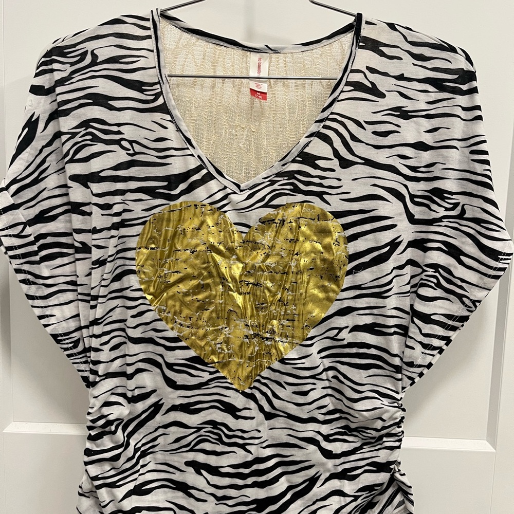 No Boundaries Zebra Print Tee with Gold Heart